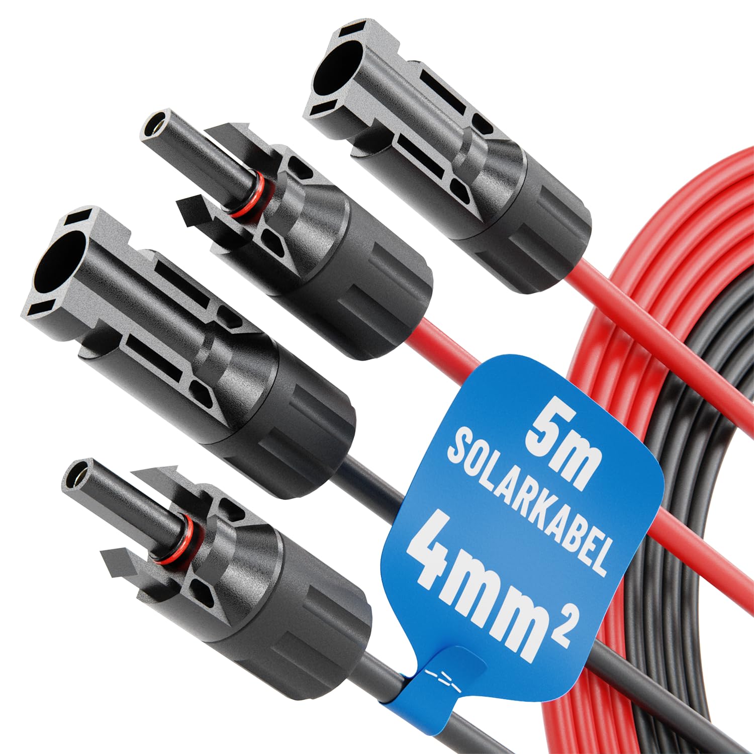 2X 5 Meter Solarkabel 4mm2 H1Z2Z2-K schwarz & rot von ABSINA - PV Kabel UV-beständig - Photovoltaik Kabel 4mm - Balkonkraftwerk Verlängerungskabel für Solarpanel mit Solarstecker