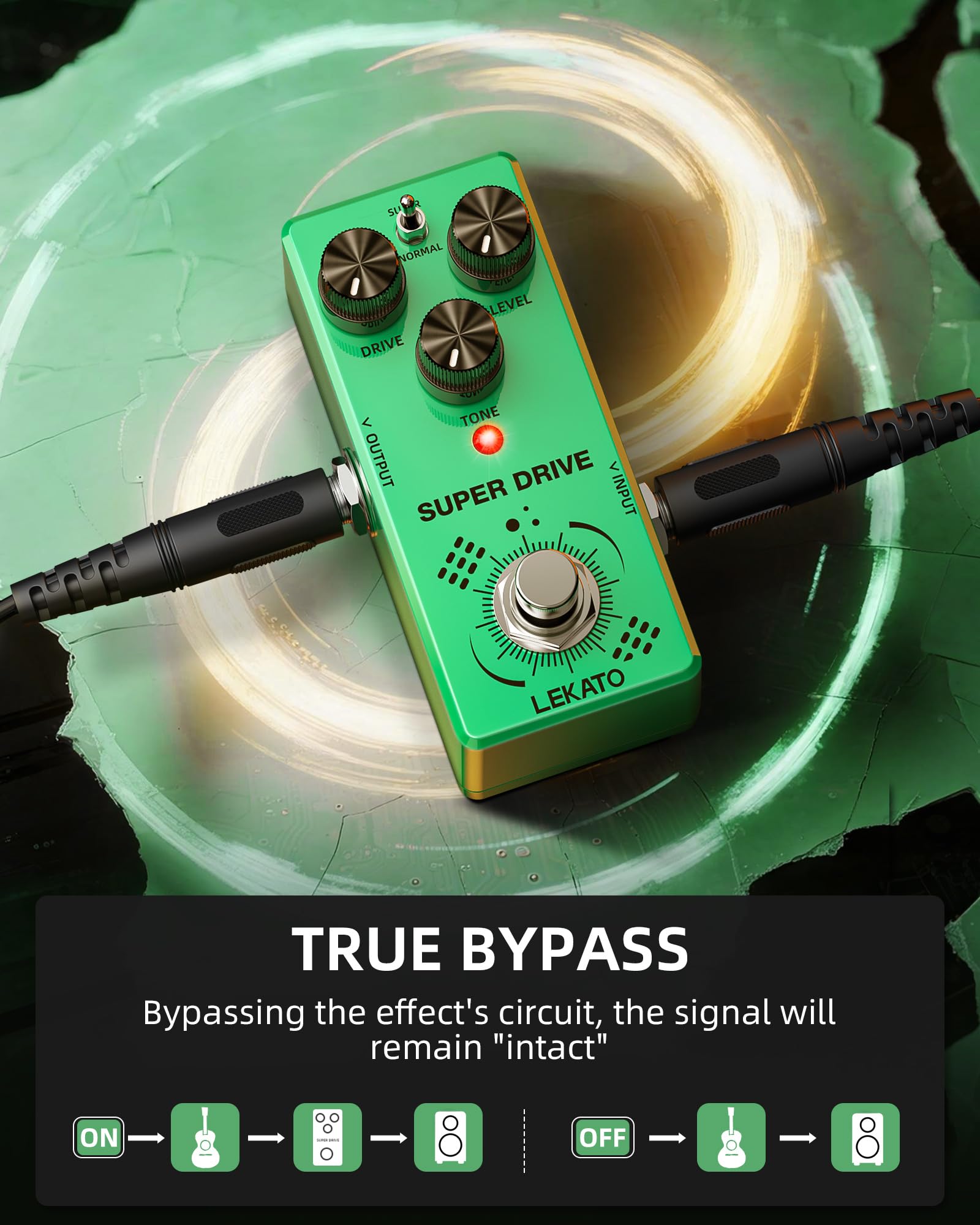 LEKATO Overdrive Pedale per chitarra, pedale Overdrive per chitarra elettrica con due modalità SUPER/NORM, mini pedale analogico, Truebypass, DC 9 V