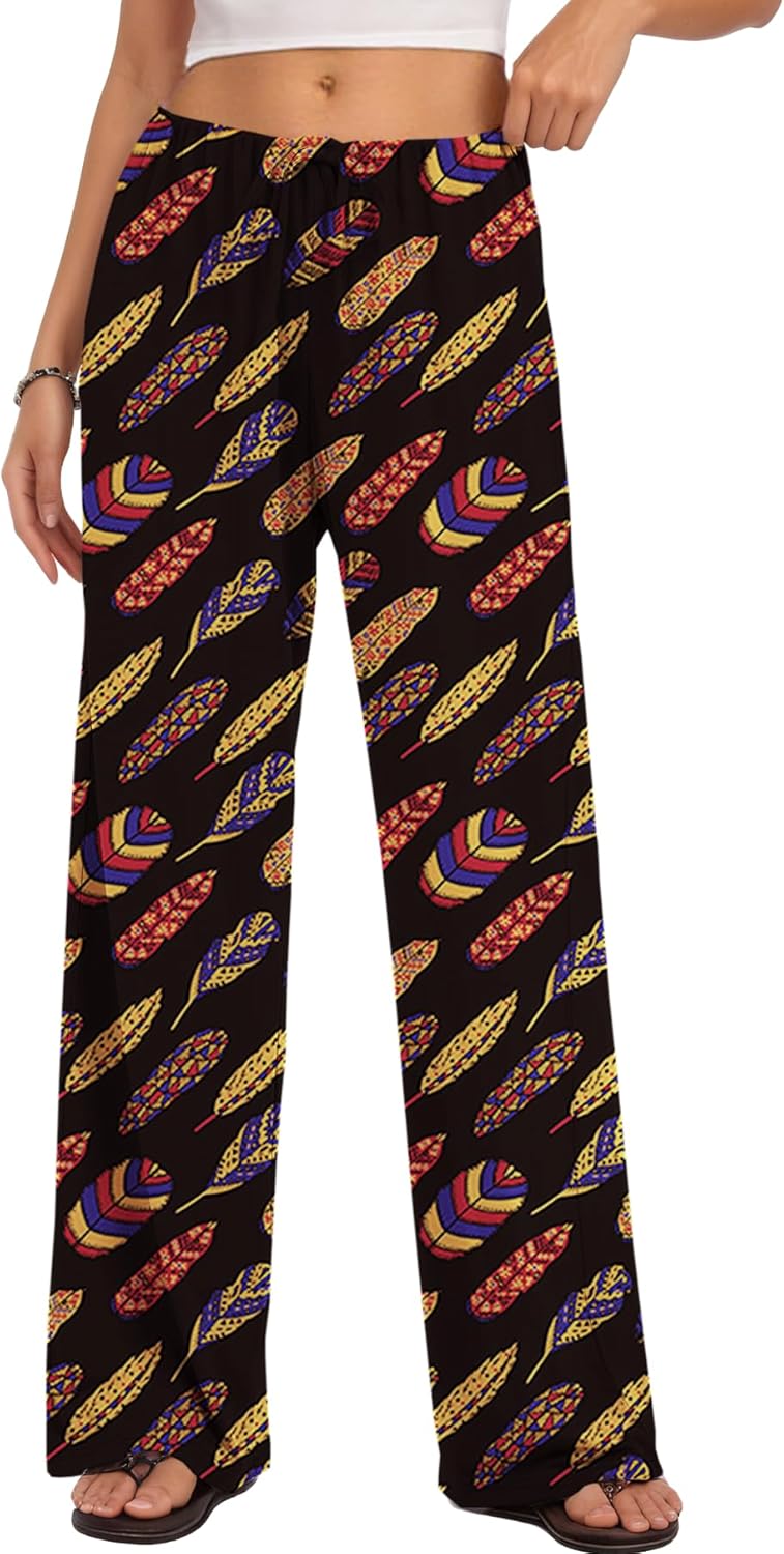 Women Pleated Elastic Waisted Pajama and Casual Pants Soft Loose Low Waist Flowy Wide Leg Fake Drawstring Trousers - Image 2