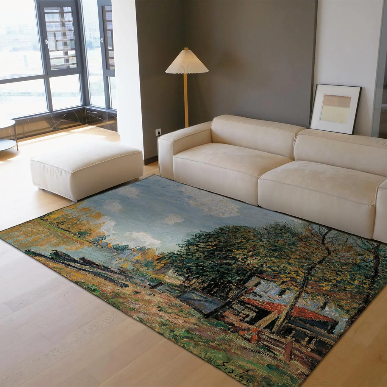 Tapis paysagers de campagne prestige style peinture à l'huile grand format antidérapant