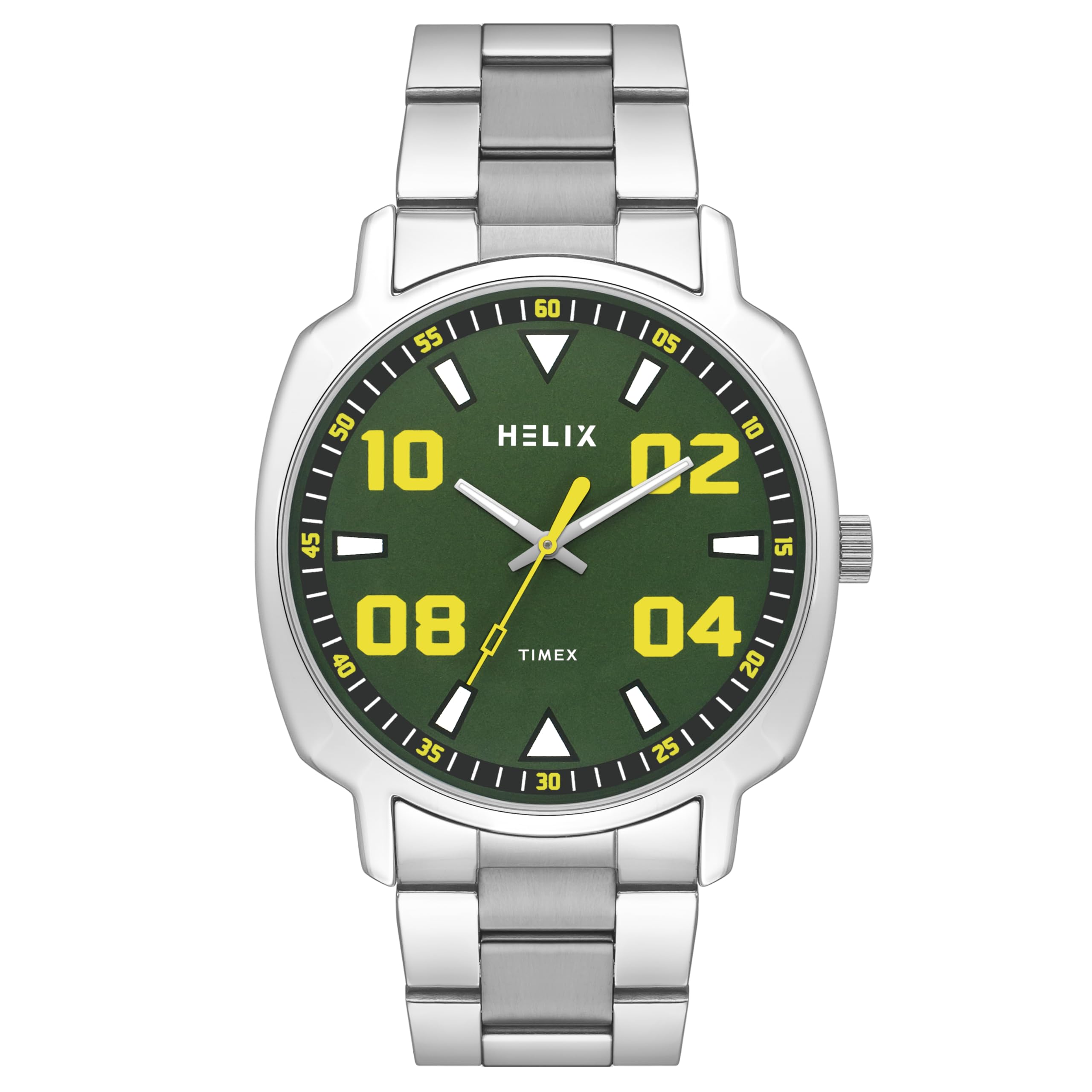 Helix by Timex Green Square Analog Watches for Men | Quartz Movement Stainless Steel Bracelet Men Watches | Upto 30 m Water Resistance with Foldover Clasp Closure | Gift for Men TW057HG01 (B0D75Y4TLJ) Amazon Price History, Amazon Price Tracker