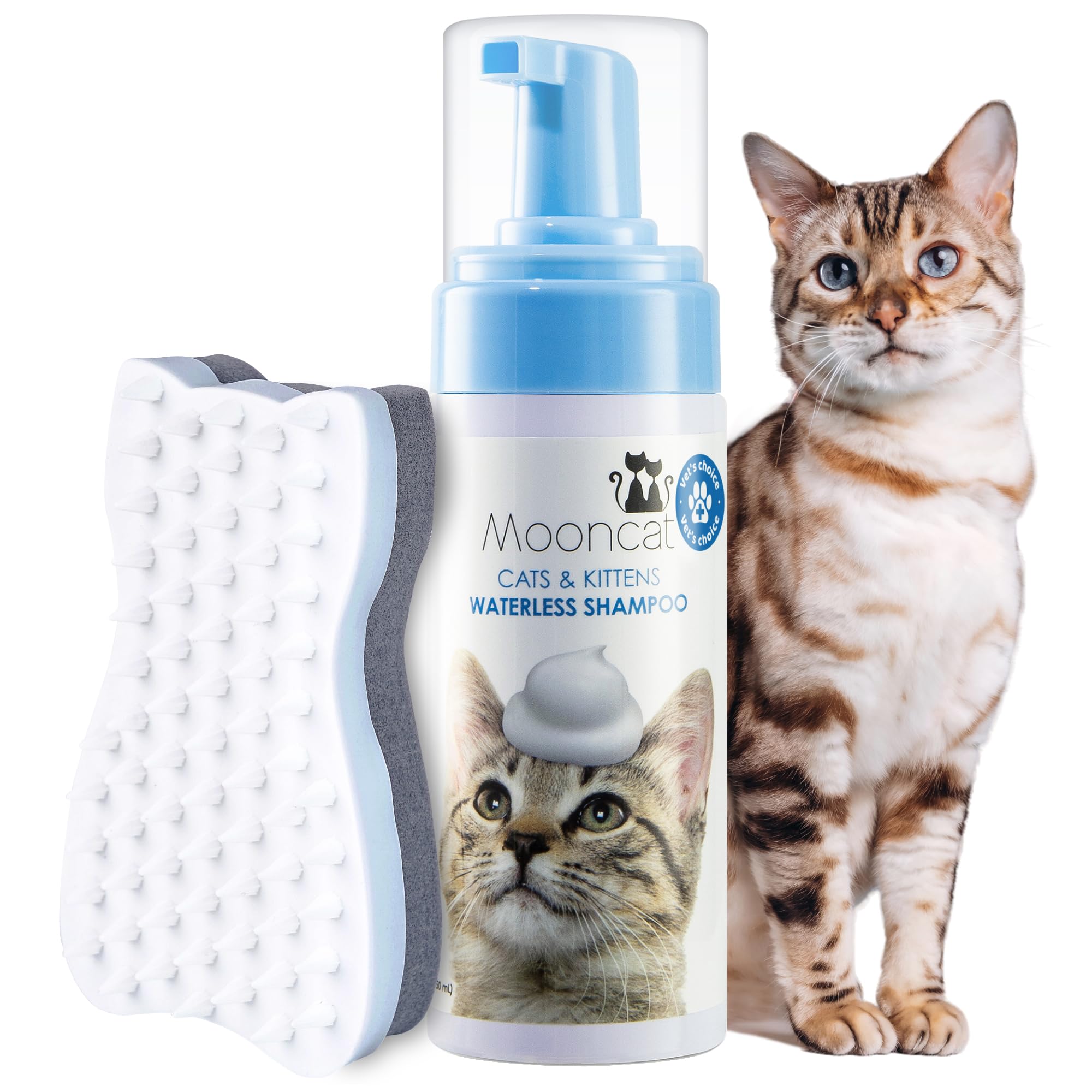 Mooncat Juego de baño para gatos, champú seco y cepillo de baño (juego de baño para gatos)