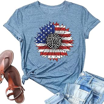 4th of July Patriotic Shirts for Women American Flag Graphic Tees