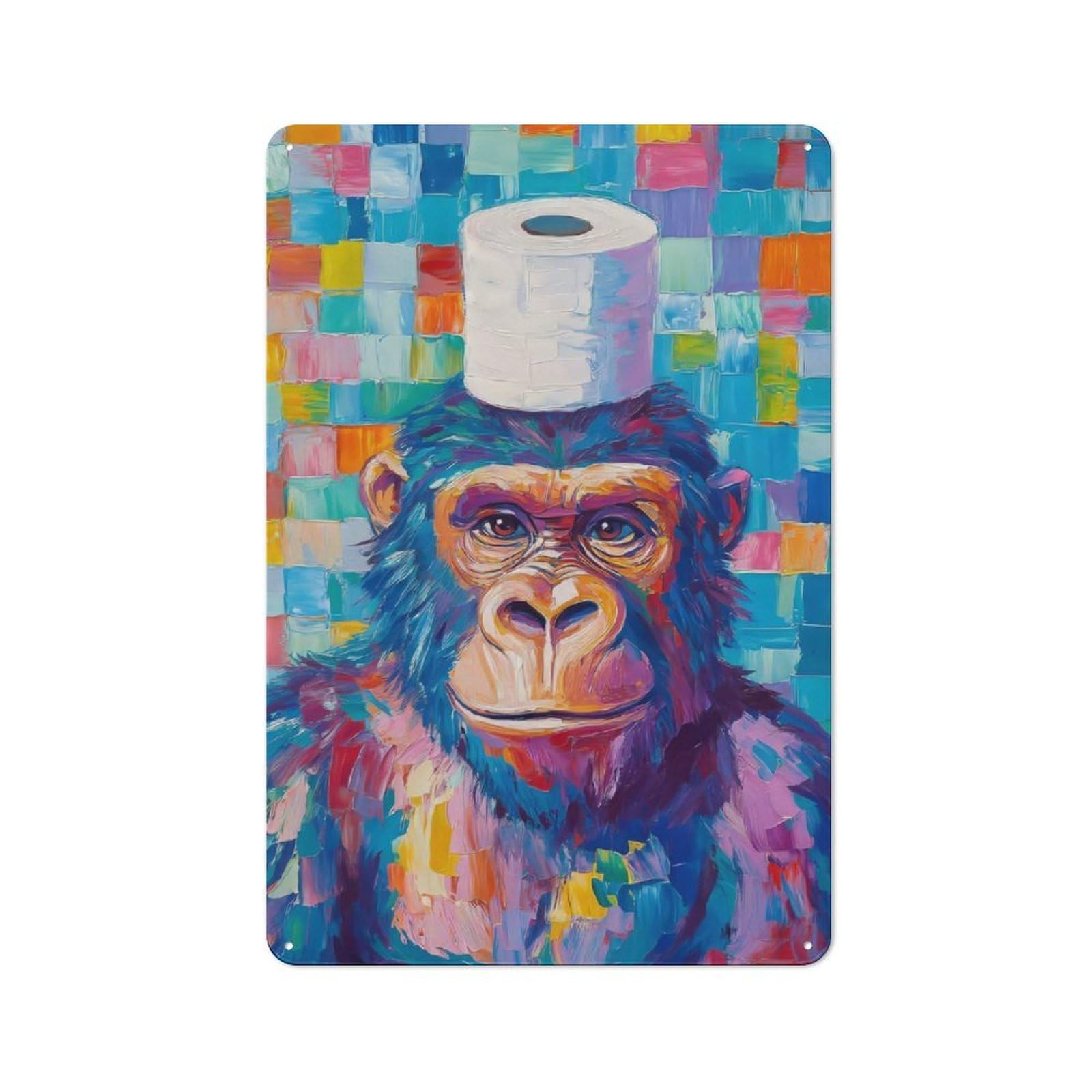 Junmoney Gorilla With Toilet Paper Hat Farmhouse Metal Sign With Design 30X20cm, Rustic Farmhouse Wall Decor For Farmhouse Kitchen, Pantry Or Dining Area
