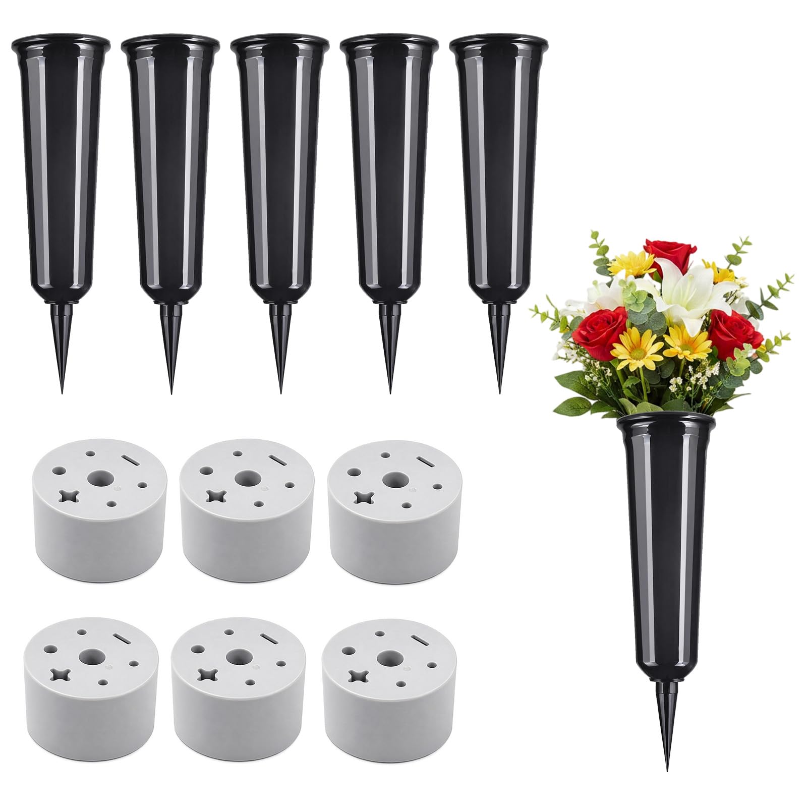 Yulondar 12 Pcs Grave Flower Pots with Spikes, Memorial Cemetery Vases & Ornaments for Graveside, Headstone, Graveyard Outdoor Decor