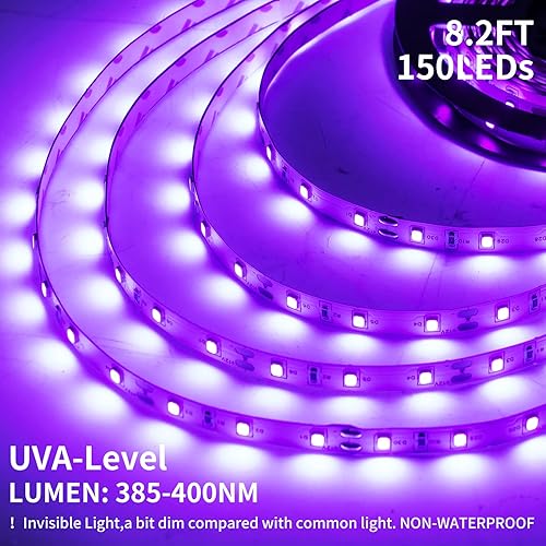 Miniatura 4 de Tira de luces LED negras USB de 33 pies, funciona con pilas, luz negra de 300 LED para dormitorio, sala de vidrio, Halloween, fiesta de neón