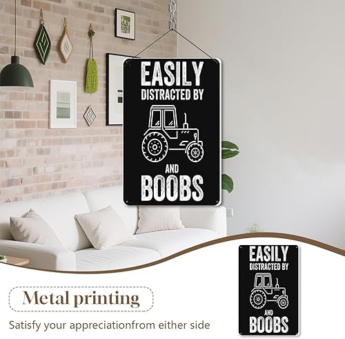 Miniatura 4 de Fácilmente distraído por tractores y tetas divertidos carteles de metal masculinos vintage bar baño jardín cocina hombre cueva pubs regalo 8x12