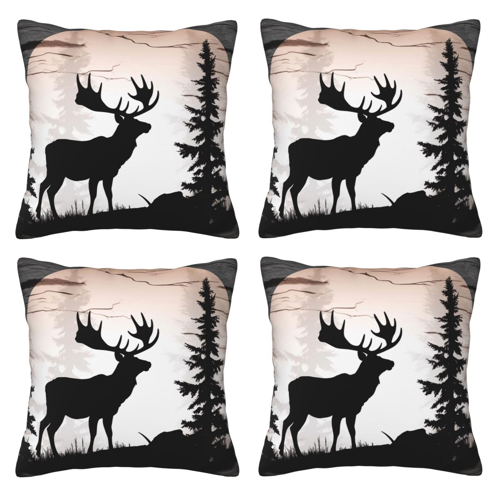 Wild Elk Black Silhouette Throw Pillow Cases 4 Pack Square Pillowcases Super Soft Pillow Protectors With Zipper for Couch Livingroom Sofa Bed Office Car,40x40 CM