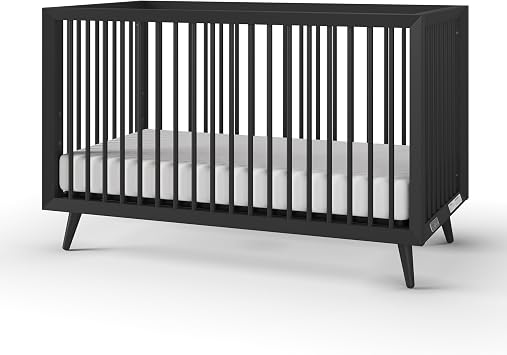 Child Craft Cranbrook 4-in-1 Convertible Baby Crib, Mid-Century Modern Nursery Furniture Converts to Toddler Bed Daybed & Full-Size Bed, Adjustable Mattress Heights, Baby Safe Finish Ebony