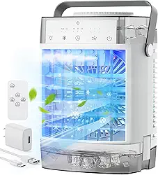 Condicionadores de Ar Portáteis, Mini AC Pessoal Evaporativo Refrigerador de Ar, 3 Velocidades do Vento, Temporizador 2-4-8H, 3 Modos, Luz Noturna Colorida, AC Portátil para Quarto, Carro, Quarto