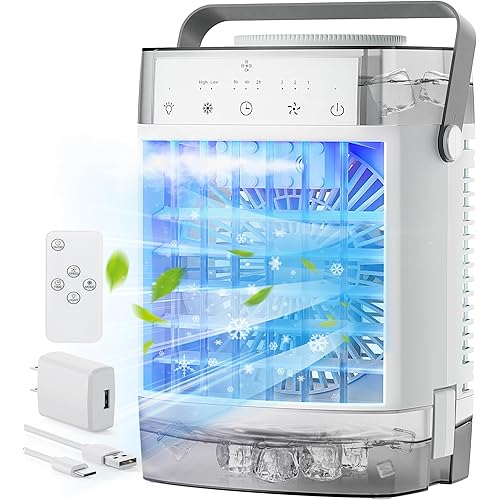 Portable Air Conditioners, Air Cooler with Remoter Evaporative Personal Mini AC, 3 Wind Speed, 2-4-8H Timer, 3 Modes, Colorful Night Light, Portable AC for Room, Car, Bedroom, Camping