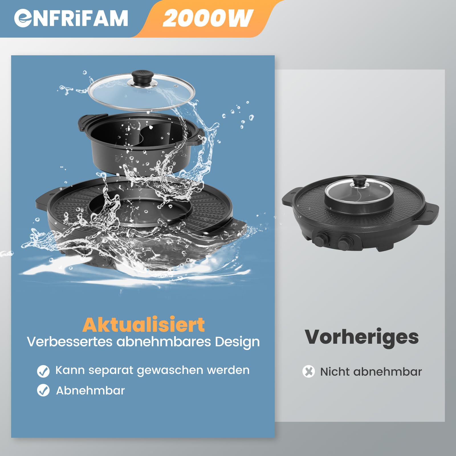 2000W Hot Pot Elektrischer, 2 in 1 Hotpot und Raclette grill, für 8 Personen, Grill Hot Pot, gleichmäßige Erhitzung mit unabhängiger Temperaturregelung, leicht zu reinigen