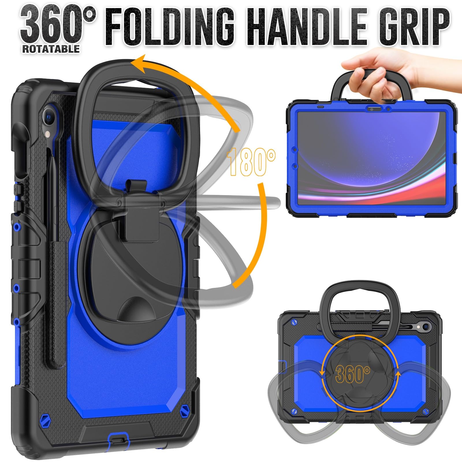 Ochronne etui na tablet PC, wytrzymałe, odporne na wstrząsy etui z tworzywa TPU kompatybilne z Samsung Galaxy Tab S9 11 cali 2023 X710/X716B/X718U etui dla dzieci, obracany o 360 stopni, uchwyt