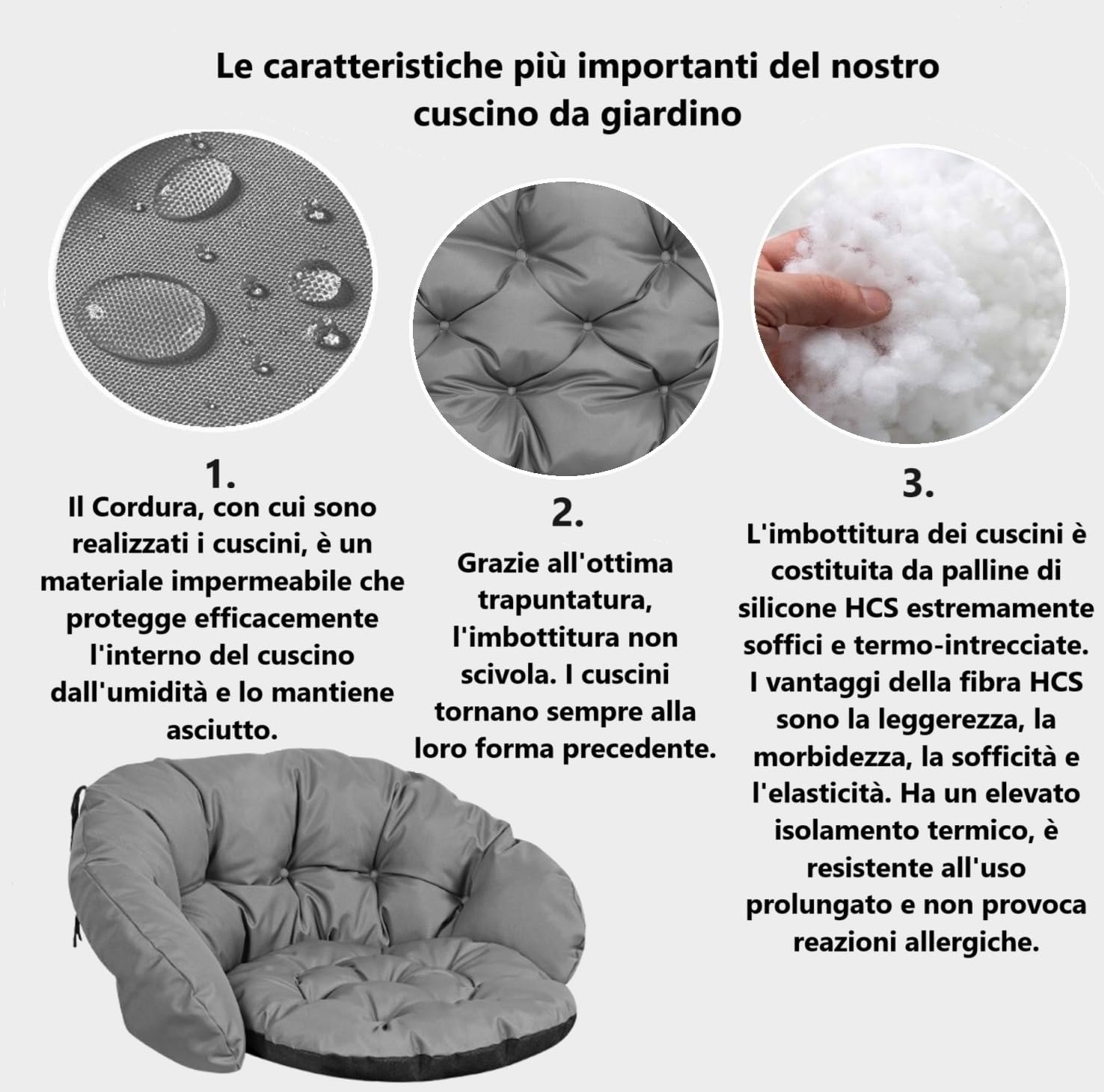 Cuscino per sedia a dondolo, cuscino imbottito per cestino sospeso, 122 x 40 cm, trapuntato