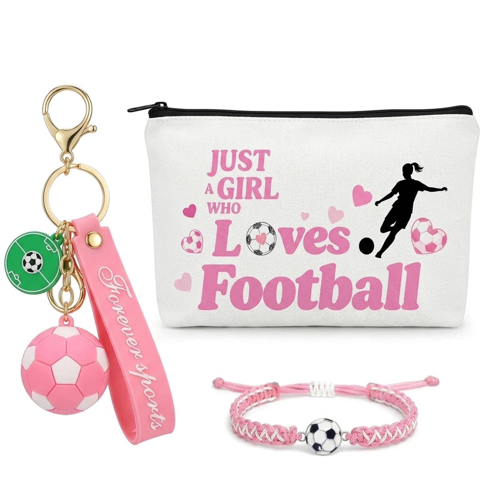 dienjason Football Gift Bag, Pink Football Kit for Gift, Sports Accessory Set with Bag Bracelet Keychain, Ideal for Match Days and Gifting