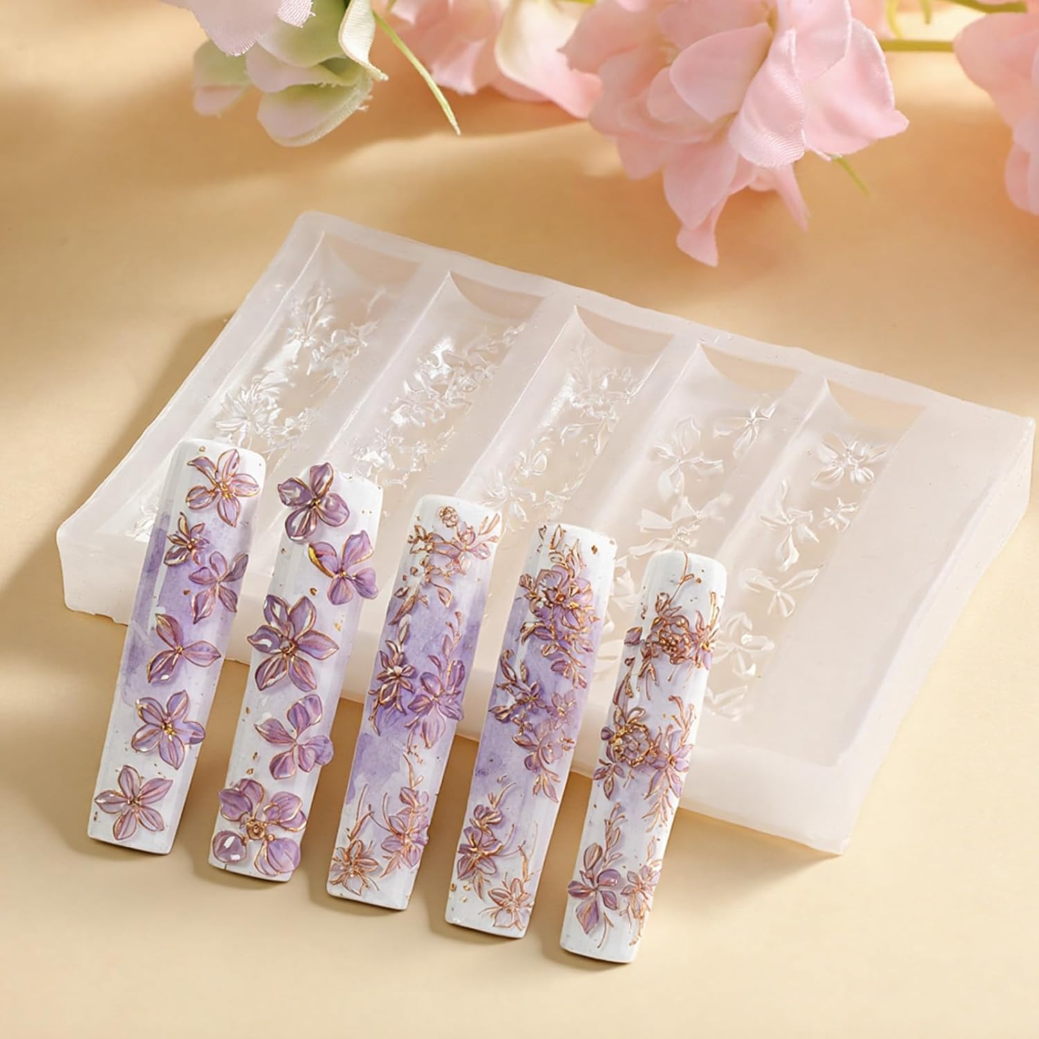 3D Flowers Nail Mold, Flower Silicone Nail Molds, Floral Nails Molds for Nail-Art, DIY Floral Charms for Nails Design, Elegant Flower Manicure Resin Template, Manicure Supplies for Home and Nail-Salon