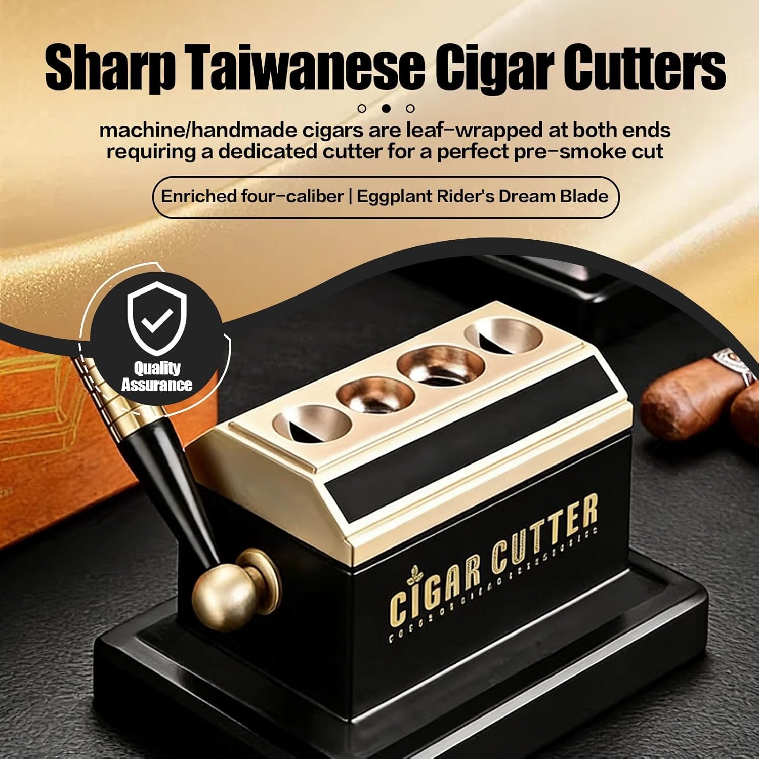 Collectible Edition Cigar Cutter, Tabletop Guillotine, Quad Cutter for 52–60 Ring Gauge Cigars, Engraved Luxury Desktop Tool(Red and Silver)