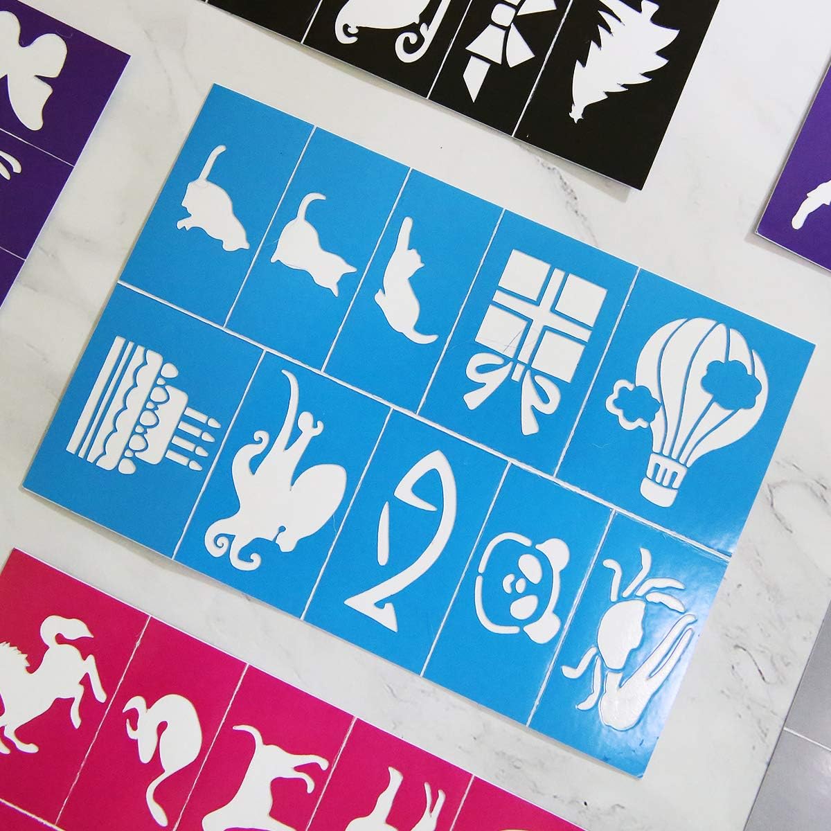 Reusable Face and Body Paint Stencils Kit,Tattoo Stencils,Glitter Temporary Tattoos for Kids School Show Birthdays Halloween Christmas Party