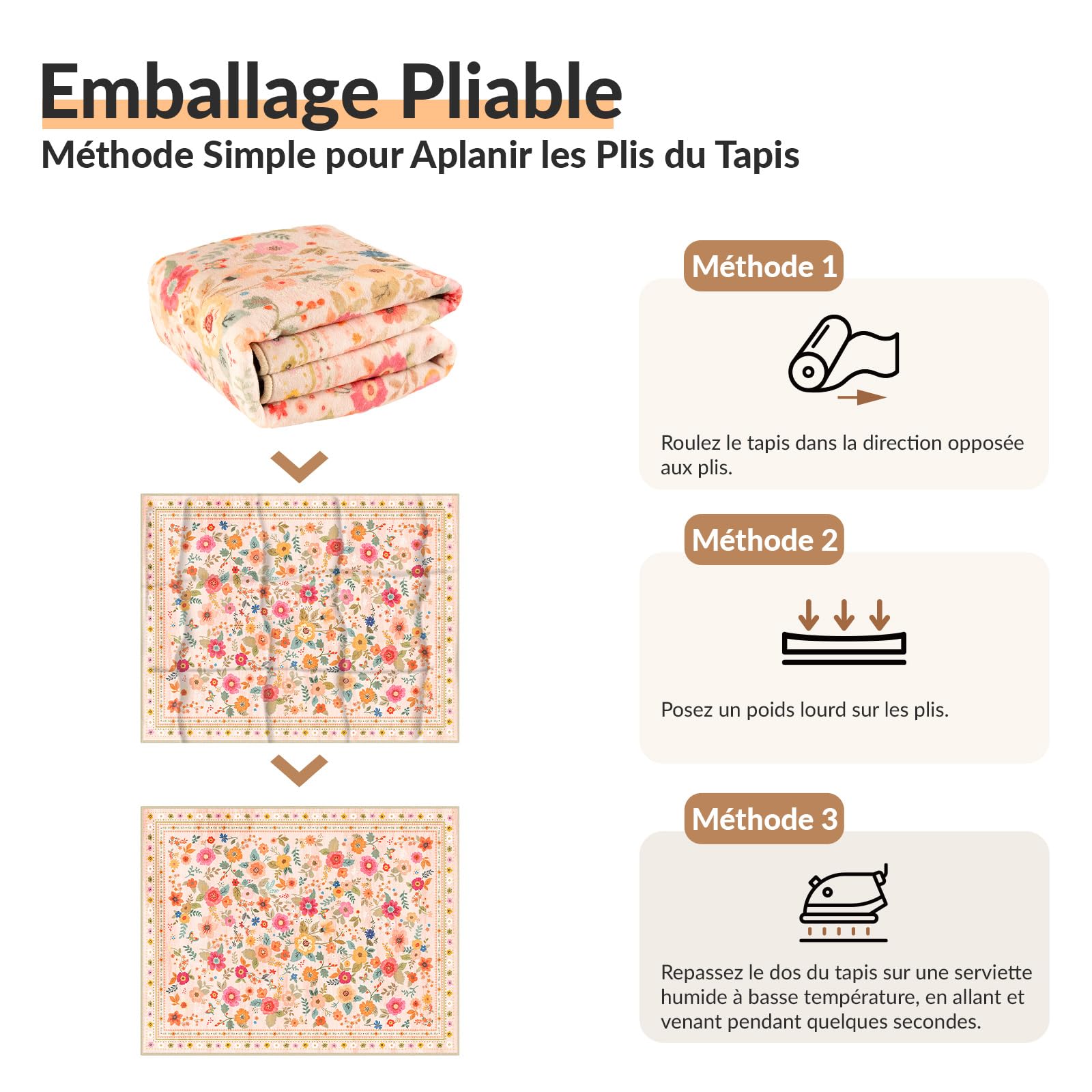 INOVADAY Tapis Lavable 120x180 cm, Style Bohème, Poils Courts, Antidérapant, Imprimé Floral, pour Salon, Chambre à Coucher, Salle à Manger, Bureau,t, Rose/Beige
