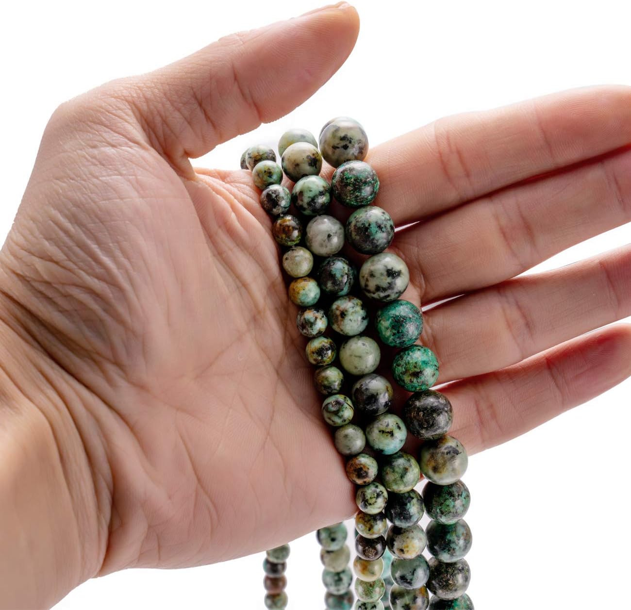 BEADIA Natural African Turquoise Stone Round Loose Semi Gemstone Beads for Jewelry Making 10MM 38PCS African Turquoise 10mm