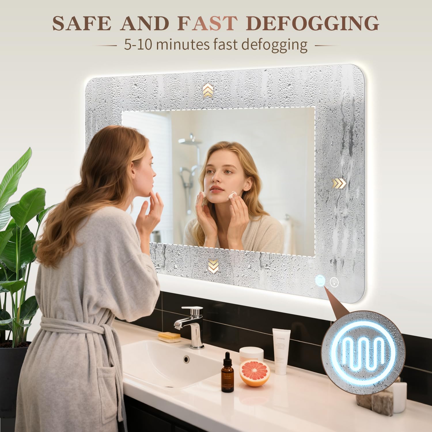 EOGOW Specchio retroilluminato per bagno, 91,4 x 61 cm, specchio da bagno retroilluminato a LED da parete con anti-appannamento, dimmerabile continuo, 3 luci colorate, alto lumen, certificato UL