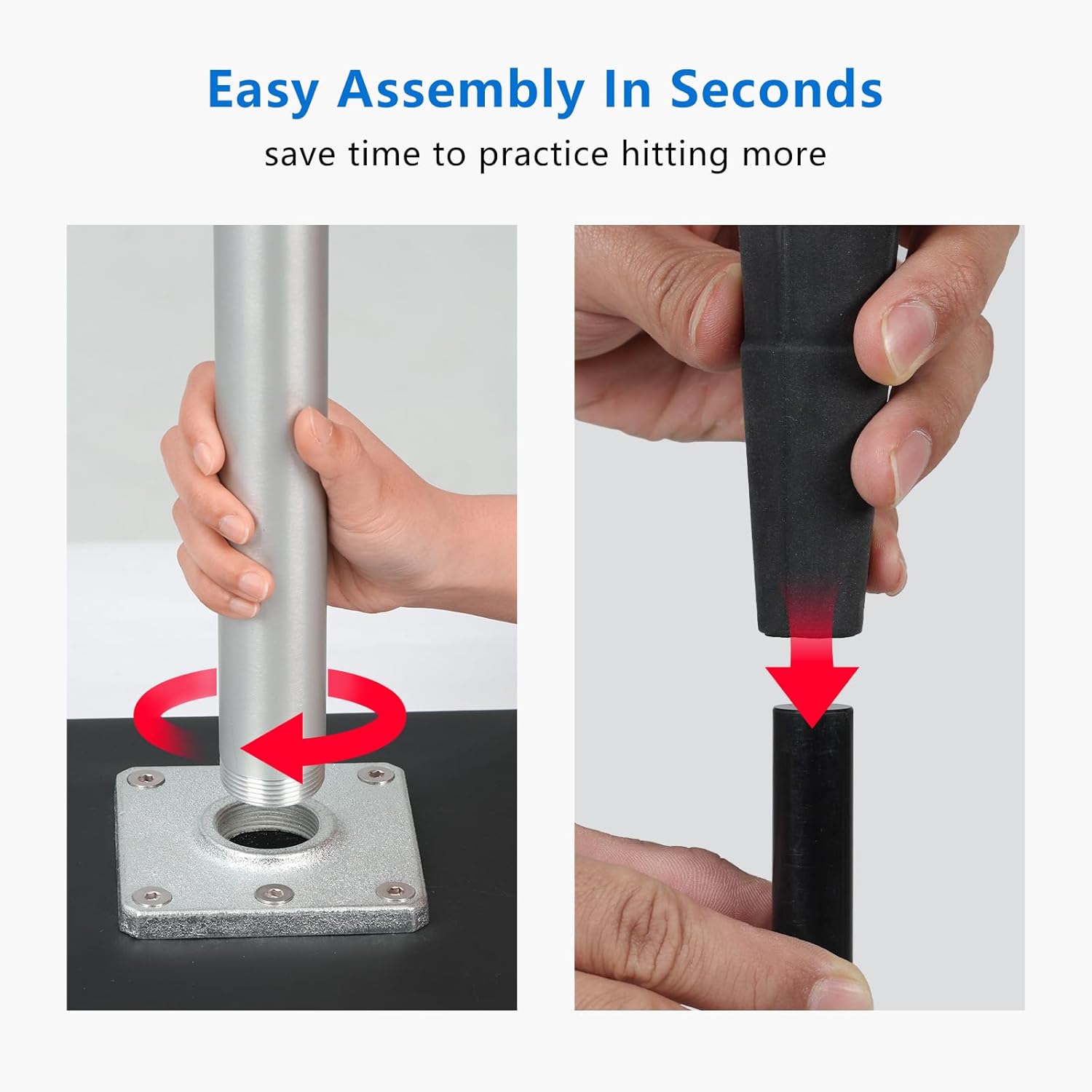 Portable Baseball Tee, Batting Tee for Baseball | Softball, Adjustable Height 24" to 46", Tee Ball Stand with Weighted Base, Flexible Rubber Top, Hitting Tee for Kid/Youth/Adult, Easy Assembly