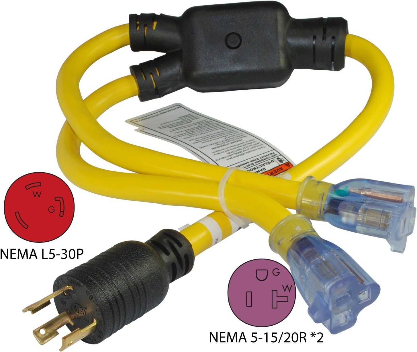 Conntek YL530520S 30-Amp 125-volt L5-30P Generator Y-Adapter Male Plug to U.S. 15/20-Amp Female Connectors