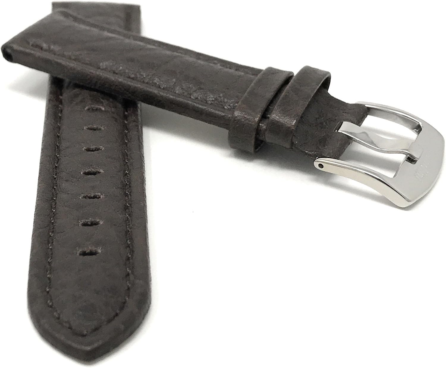 Bandini Mens XL Extra Long Leather Watch Band or Regular Strap, Classic or Buffalo Pattern - 4 Colors, With or Without Stitch - 18mm 20mm 22mm 24mm 26mm 28mm 30mm Leather Watch Band for Men