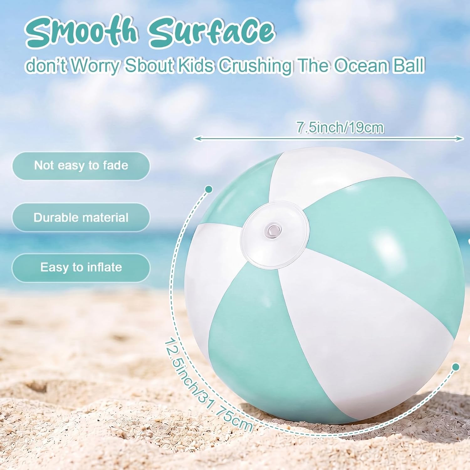 MiniInflat 12 Pcs 16 Inch Inflatable Beach Balls Bulk Pastel, Green image 5