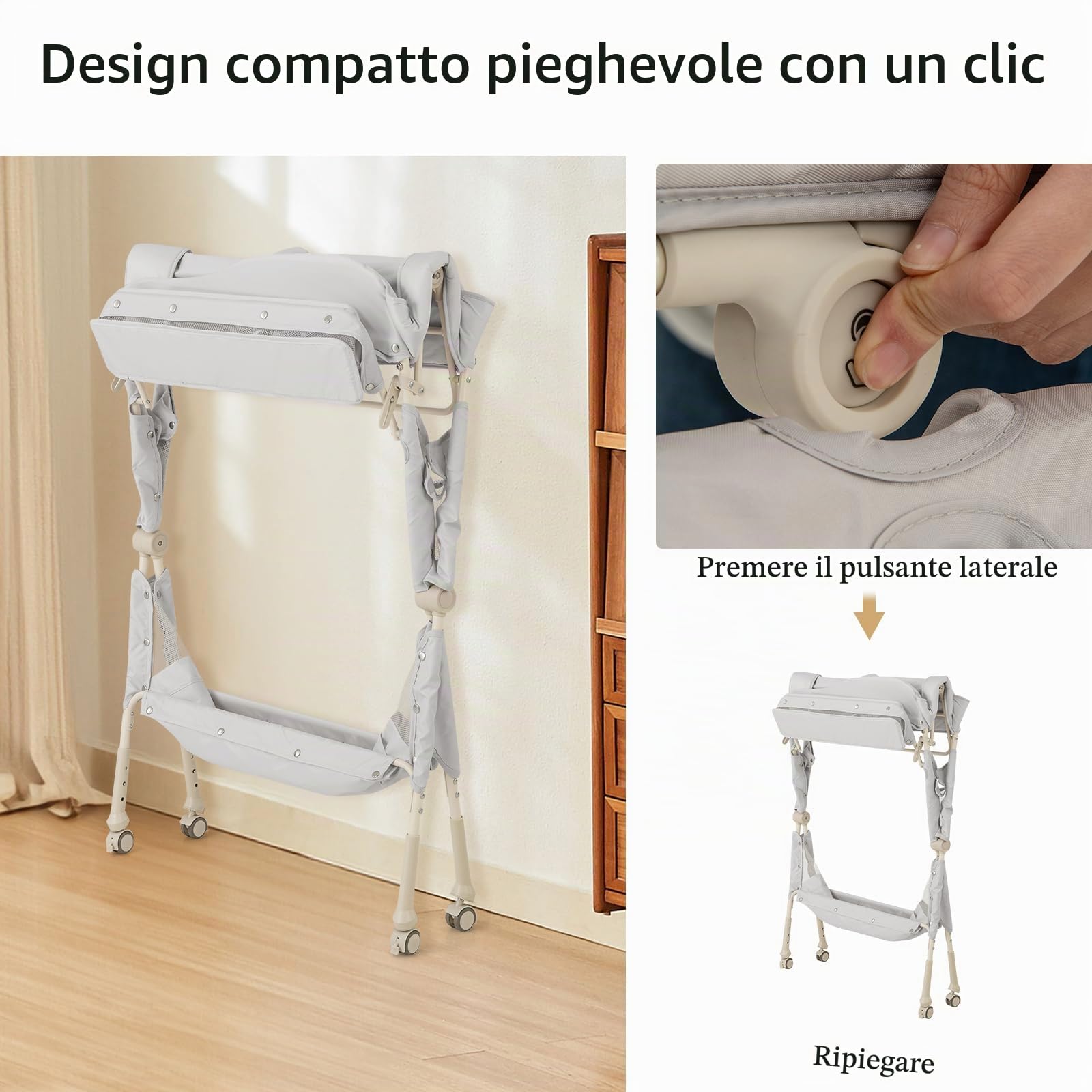 LIFEZEAL Fasciatoio con Ruote Universali, Fasciatoio Pieghevole e Portatile in Tessuto Resistente e Impermeabile con Piccola Vasca, Struttura Robusta, Capacità di 15 kg, per Bambini 0-6 Mesi, Grigio