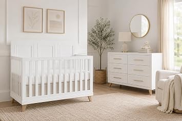 Evolur Audrey 5-in-1 Convertible Full-Size Baby Crib, Stardust, GreenGuard Gold & BSA Certified, Crafted from Durable Solid Hardwood, 3 Mattress Heights, Converts to Toddler, Day & Full-Size Bed