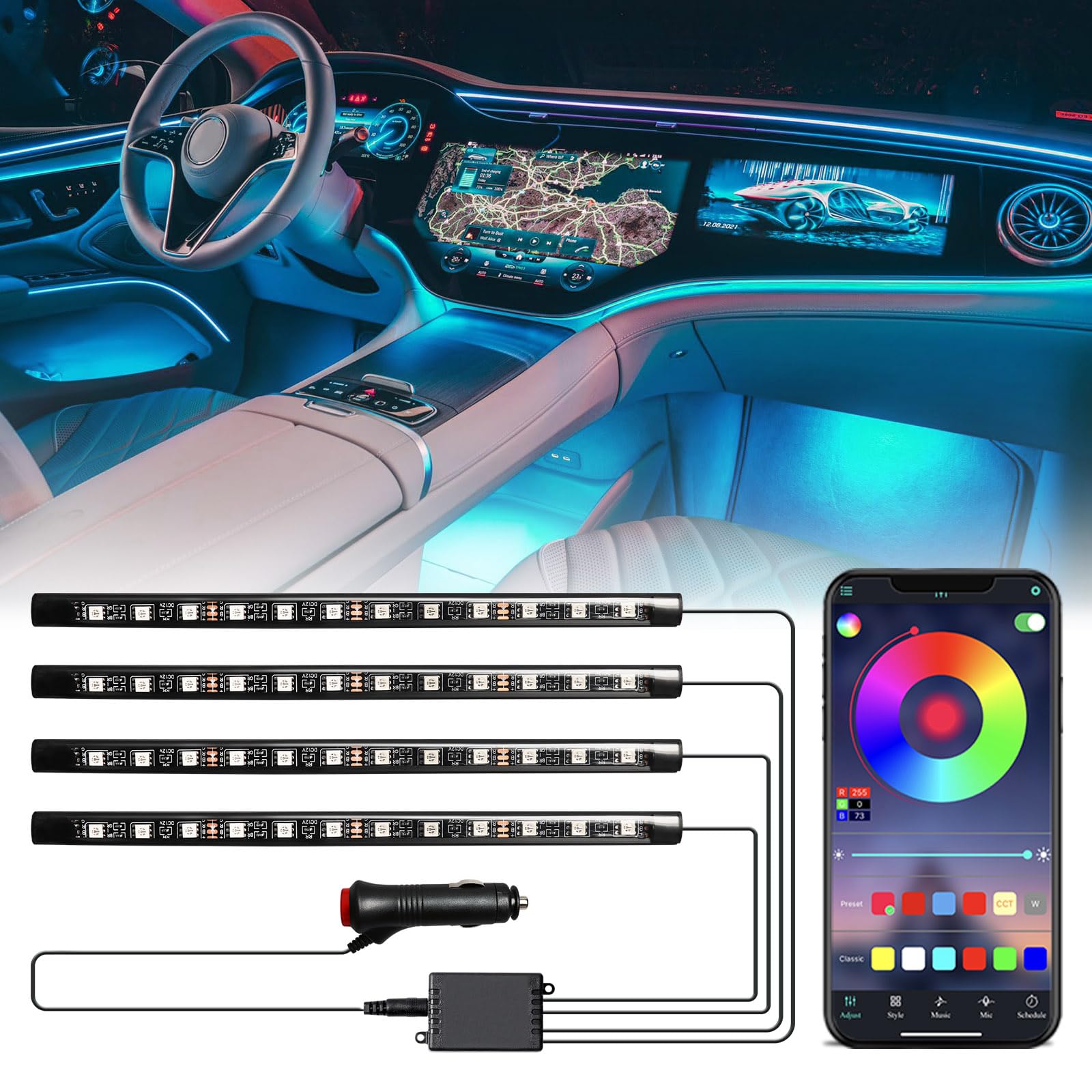 Defvnsy LED Innenbeleuchtung Auto, 22CM LED Strip Innenraumb