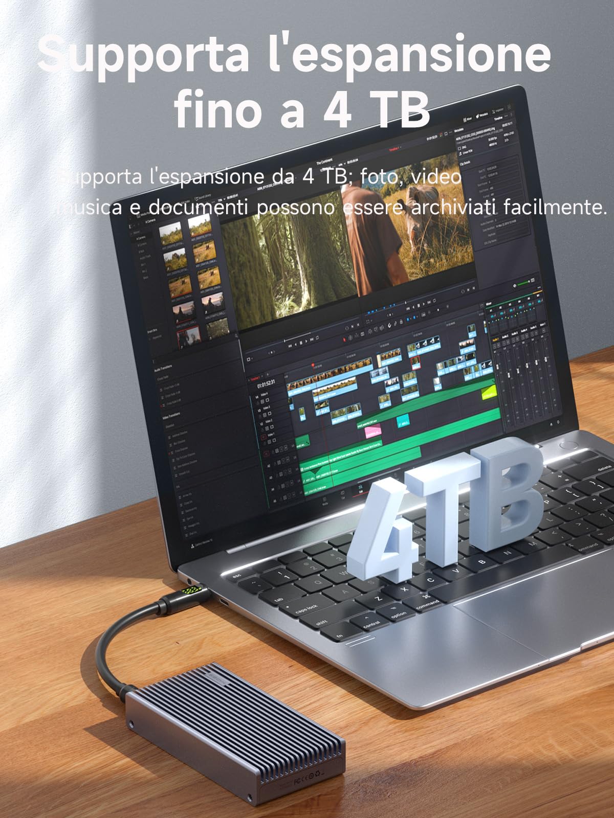 Hagibis Alloggiamento SSD M.2 NVMe, custodia SSD USB4 da 40 Gbps con display a LED Cavo USB4 PCIe3.0x4 Custodia per unità a stato solido esterna USB C in alluminio, chiave B&M+M 2230/2242/2260/2280