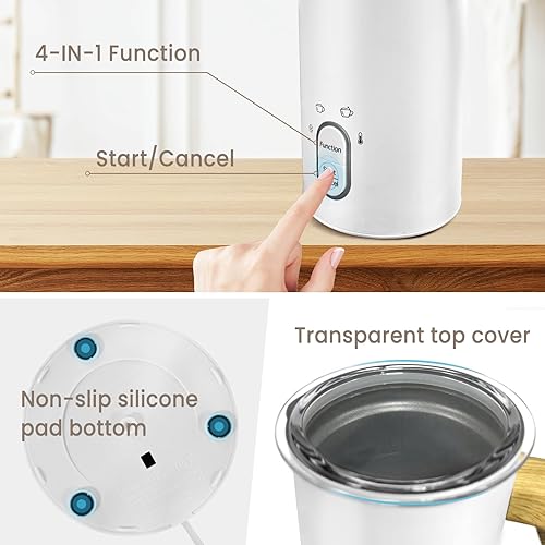 Miniatura 10 de Tumidy Espumador de leche eléctrico, espumador de café, espumador de leche caliente y fría, calentador de leche automático 4 en 1, acero inoxidable