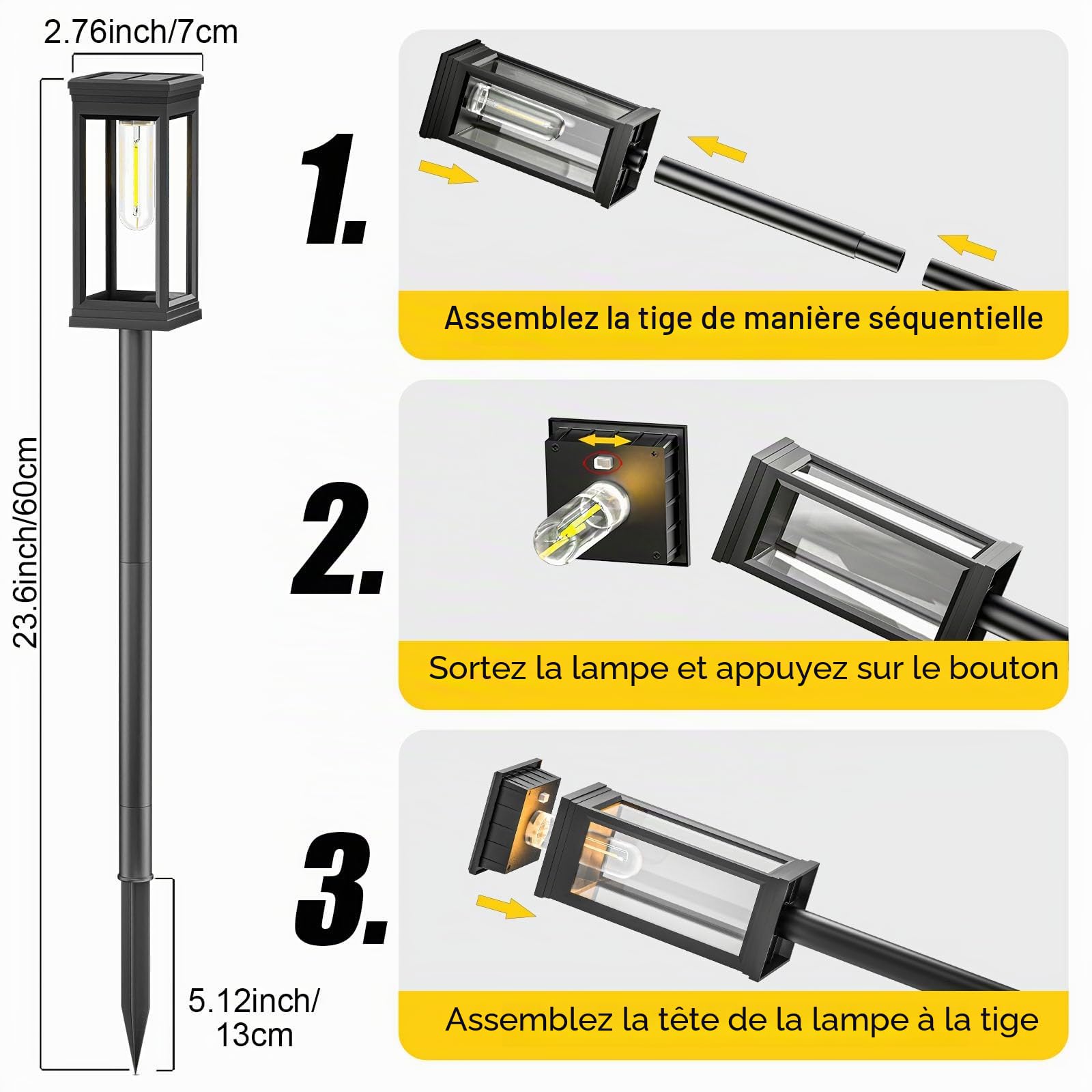 Lampe Solaire Exterieur Jardin, Lot de 8 Lampe Solaire Exterieur, IP65 Allumage Automatique Lampe Solaire Jardin pour Balcon, Terrasse, Chemin, Pelouse, Extérieur, Blanc Chaud