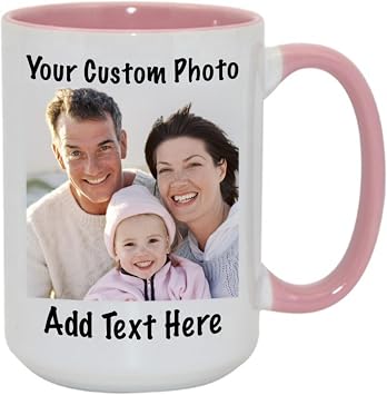 Customized 15oz Ceramic Coffee Mugs with Personalized Text and Photo Image Upload Novelty Gift, Personalize With Different Design And Images, Custom Gift Pink