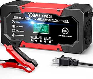Battery Charger 10A 12V Fully Automatic Smart Car Battery Charger with LCD Display & Temperature Compensation for Car Motorcycle Vans