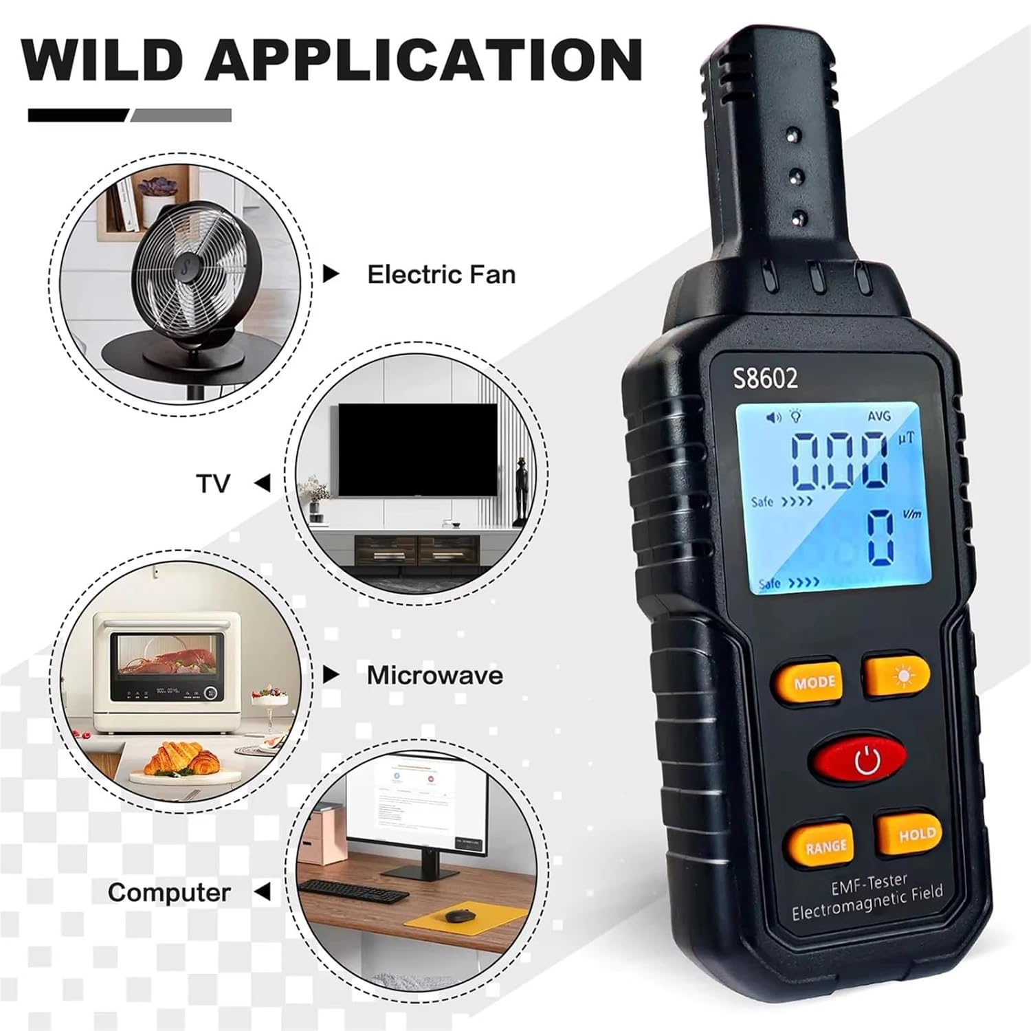 EMF Detector, Portable S8602 Digital EMF Detector for Electric Field Magnetic Temperature Multi‑Field Radiation Measurement,emf Reader