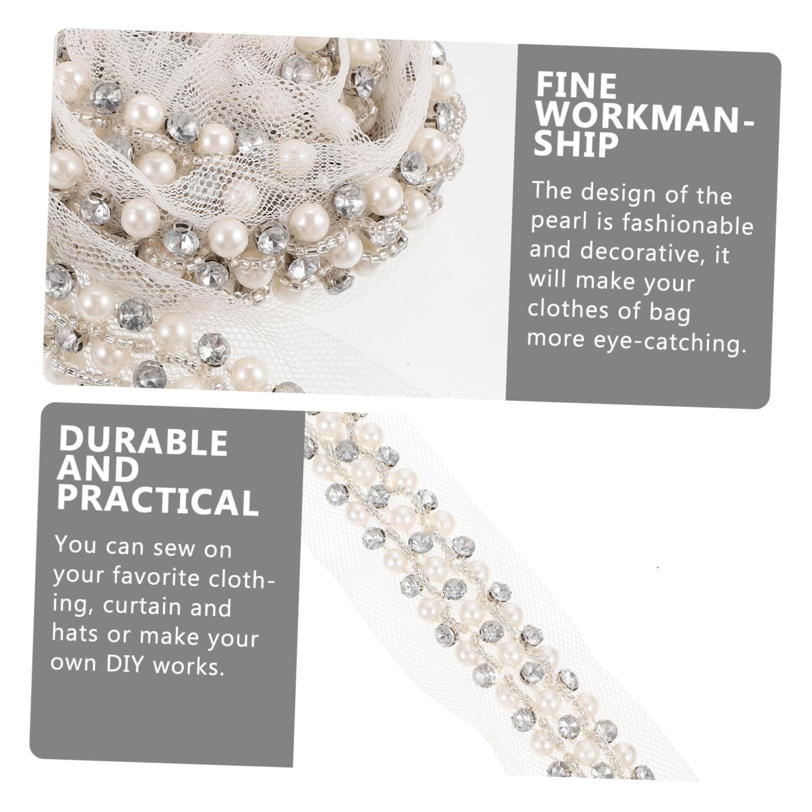 Operitacx 4piezas Cinta De Encaje De Perlas Brillantes Ribete Decorativo Para Ropa y Manualidades Para Bodas y Proyectos De Costura
