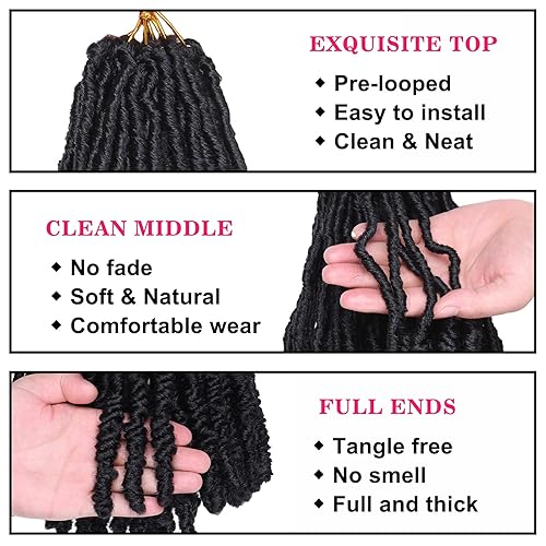 Miniatura 3 de COOKOO Rastas de ganchillo de 12 pulgadas, 8 paquetes de trenzas de ganchillo de color negro natural pretrenzado suave con nudos cortos, extensiones