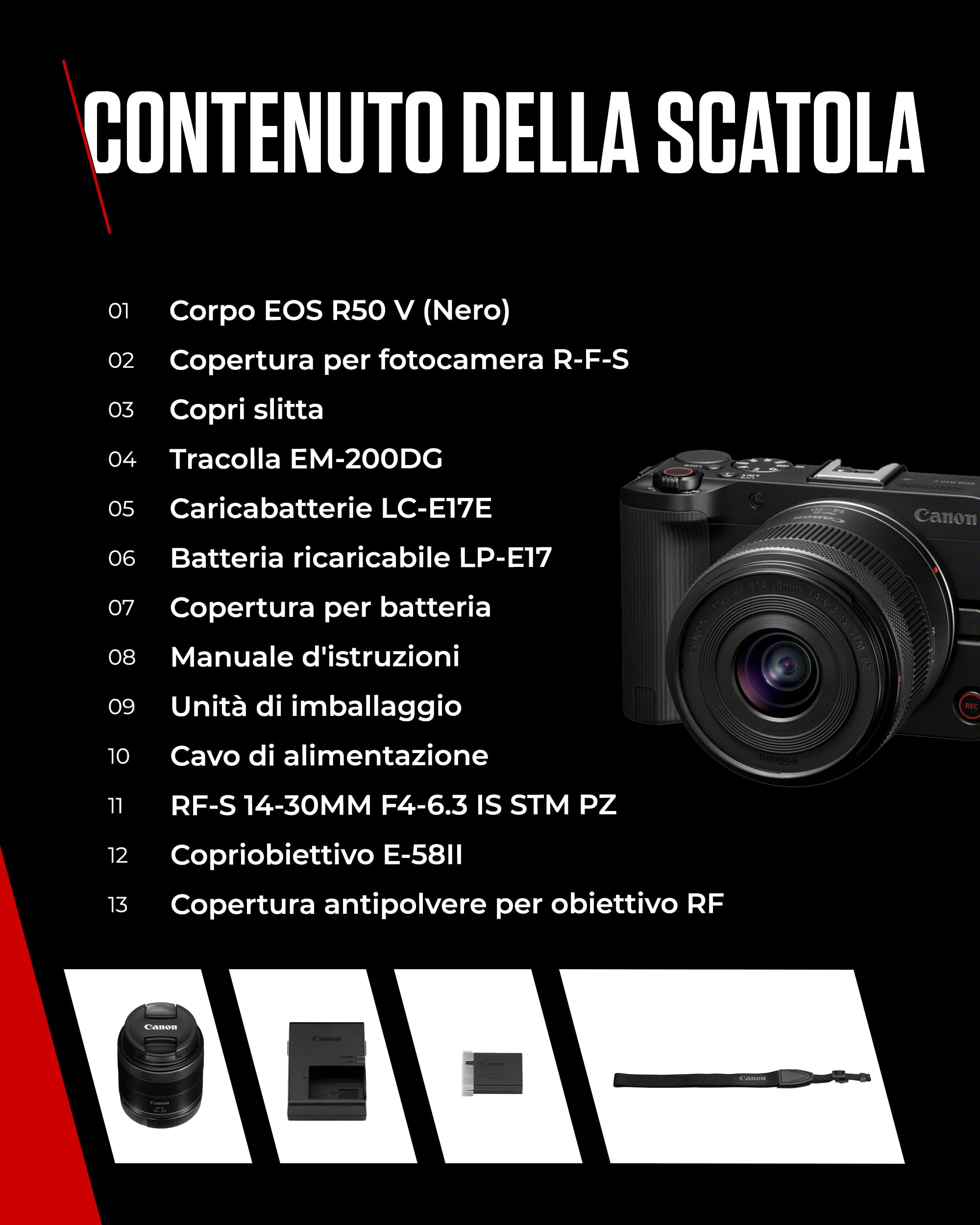 Canon EOS R50 V + RF-S 14-30mm F4-6.3 IS STM PZ – Fotocamera Digitale per Vlogging Compatibile con Obiettivi Canon RF | Attrezzatura per Content Creator, Vlog e Viaggi | Connettività Bluetooth