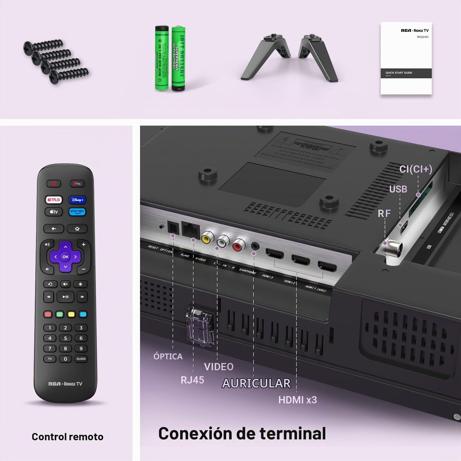 RCA Roku TV Smart TV 32" RR32HD1A TV con Apple TV+ BBC Netflix Freeview, HDR DVB-T2/T Dolby Audio 2 x HDMI 2 x puertos USB, ideal para sala de estar o cocina