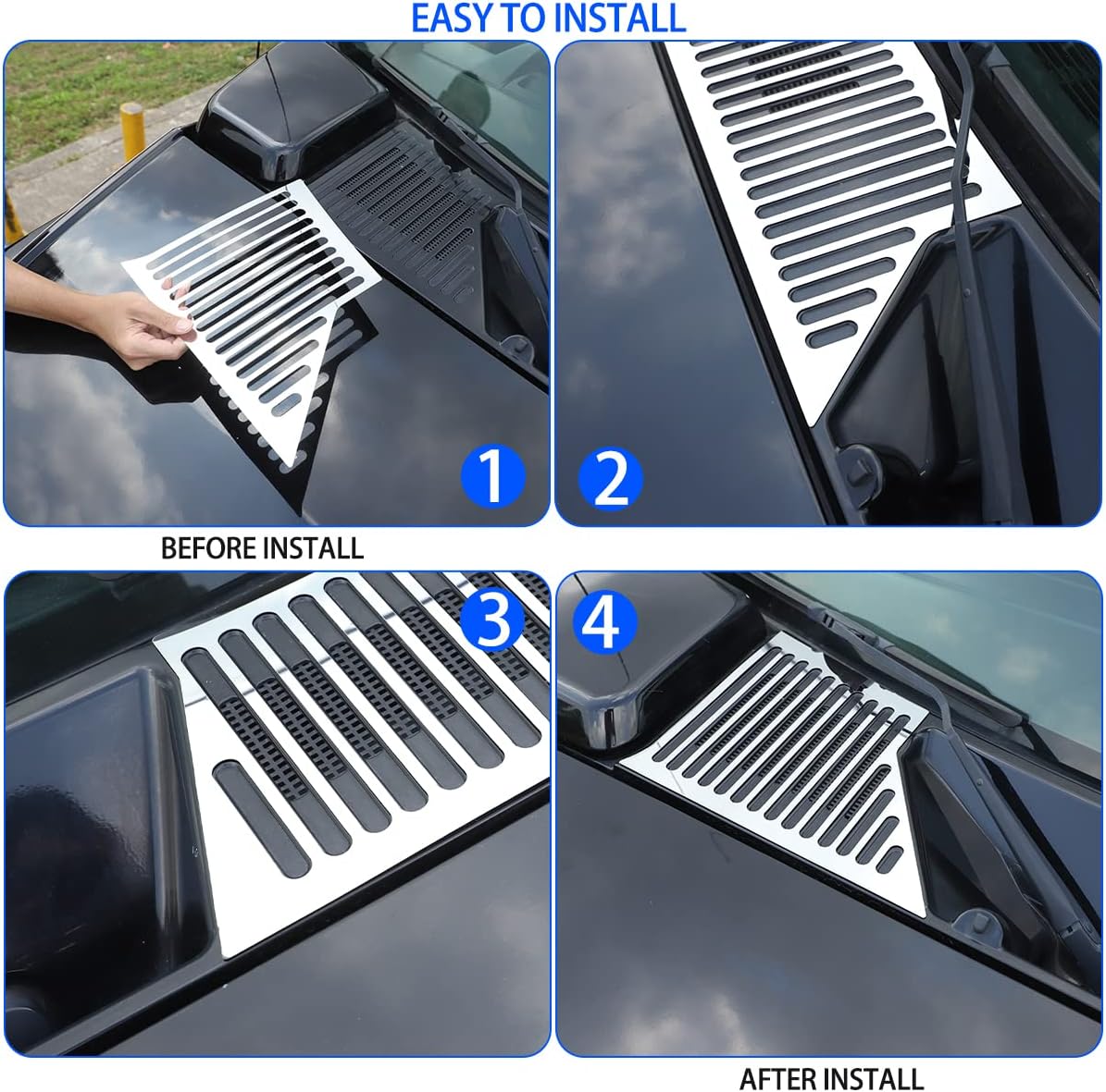Compatible with Hummer H2 2003-2007 Hood Vent Panel Decorative Net, Hood Air Vent Stainless Steel Protective Cover Mesh Trim Accessories, 2PCS, Bright Silver