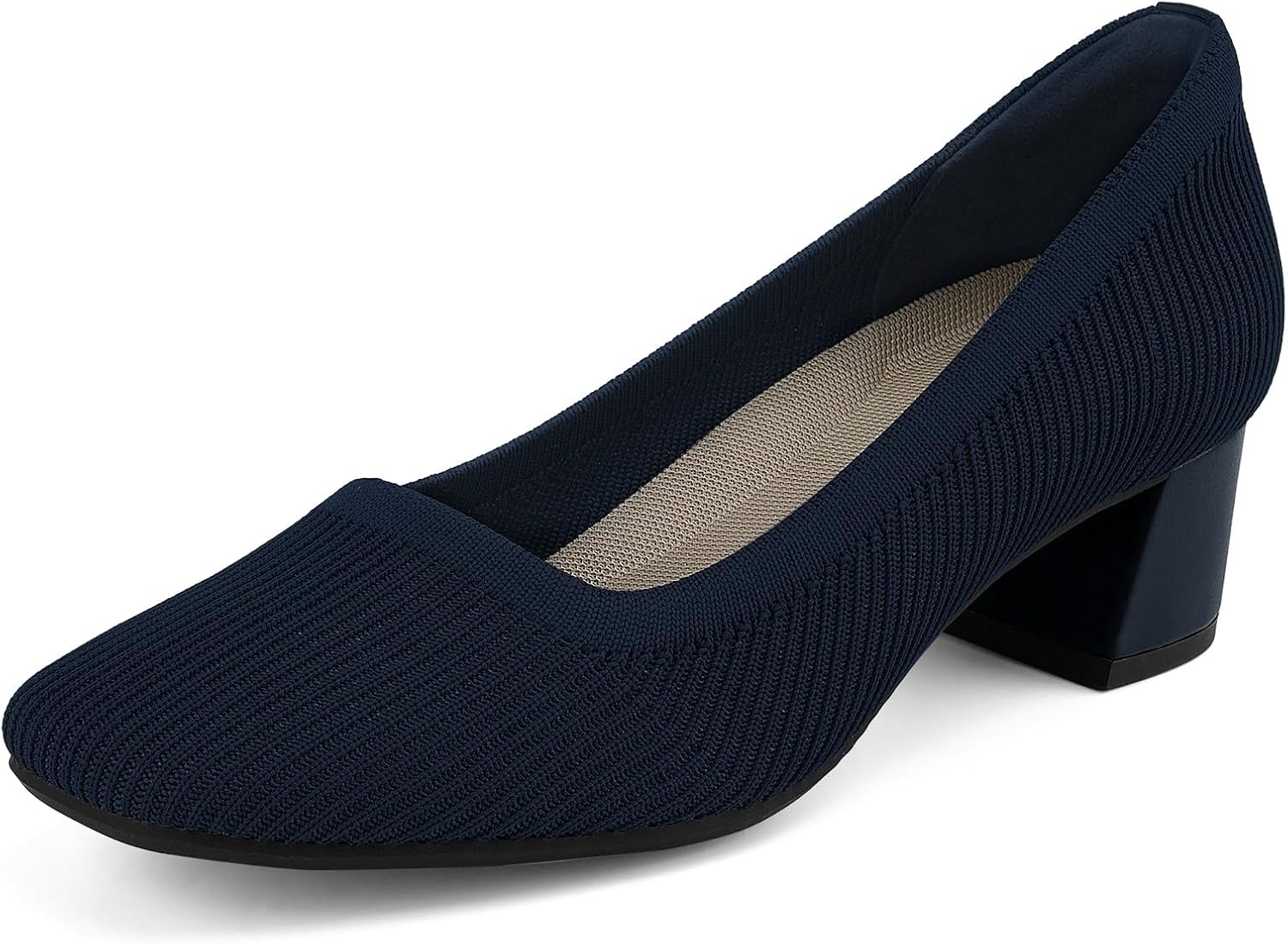 JENN ARDOR Comfortable Low Chunky Heels Knit Dress Shoes for Women Closed Square Toe Casual Slip on Wedding Party Business Work Office Block Heeled Pumps