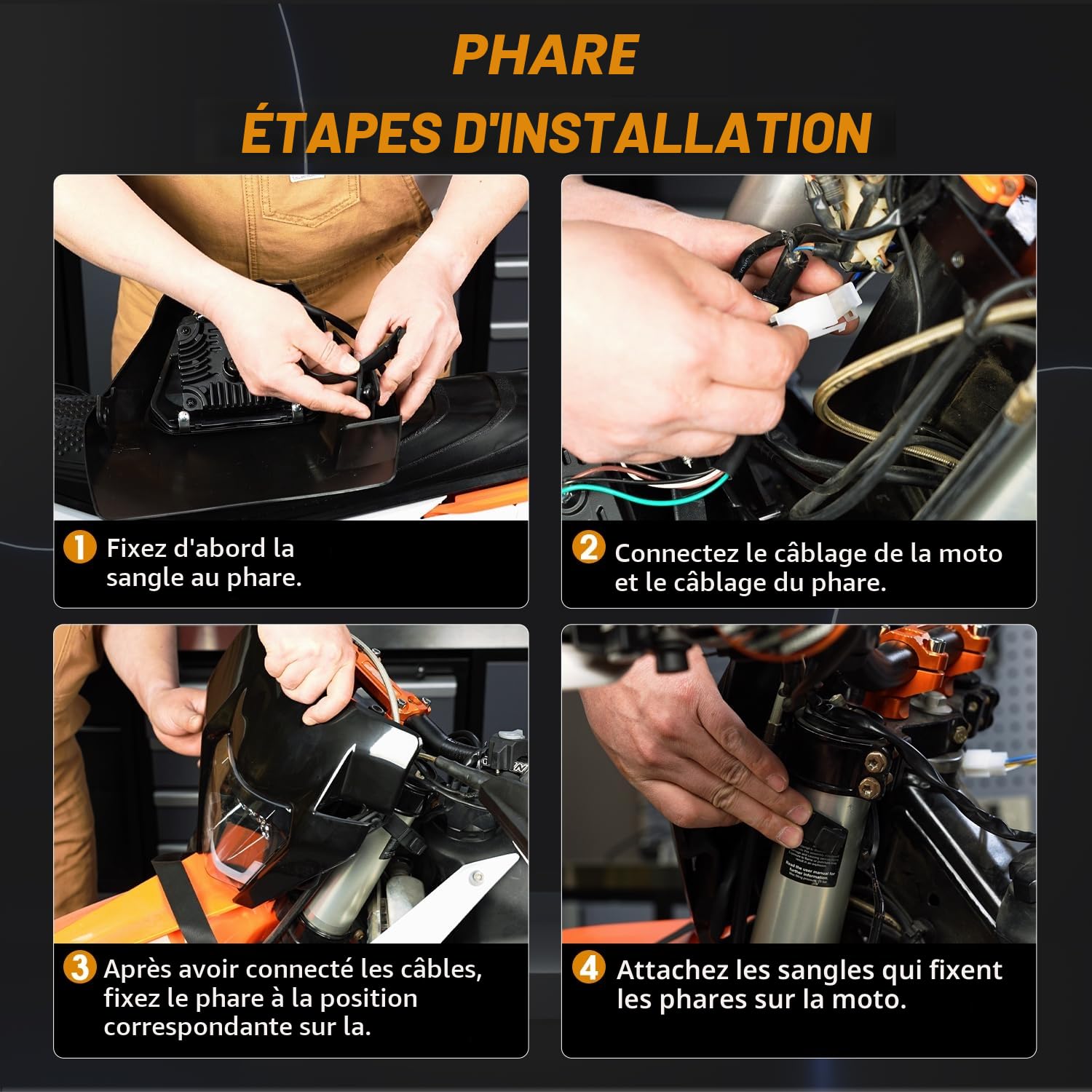 JFG RACING Plaque Phare Avant Moto,Phare LED Moto Universel-Noir | pour KTM EXC125 EXC250 SX250 SXF250 EXC450 SX350 SXF450 EXC525 640LC4 Dirt Bike Enduro Supermoto BETA Derbi 50cc