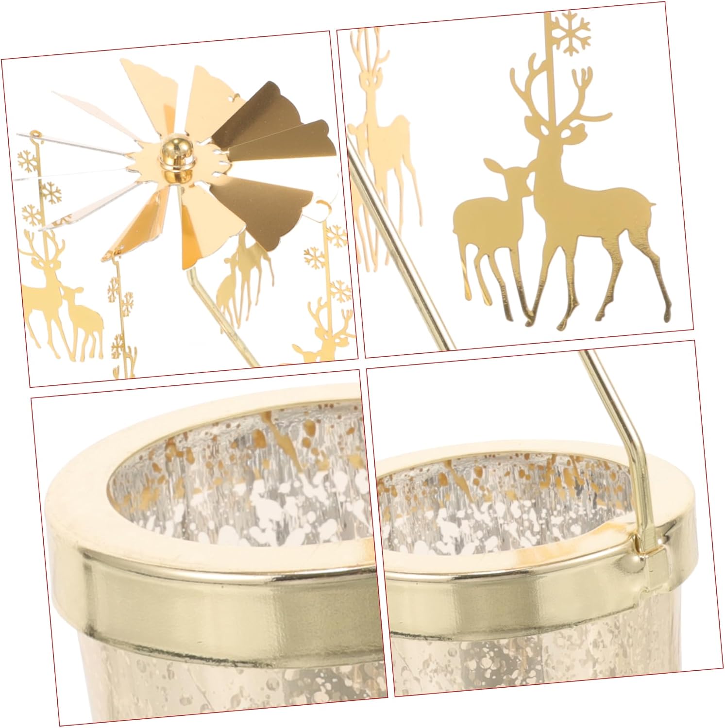 Homoyoyo 2pcs Christmas Candlestick Metal Rotating Candle Holder for Table Decor Snowflake and Deer Design for Holiday Parties Weddings Home and Restaurant Decoration