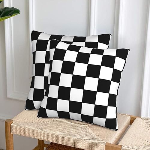 Miniatura 5 de Juego de 2 fundas de almohada de tablero de ajedrez en blanco y negro a cuadros, suaves, cuadradas, para sofá, decoración del hogar, 18 x 18 pulgadas