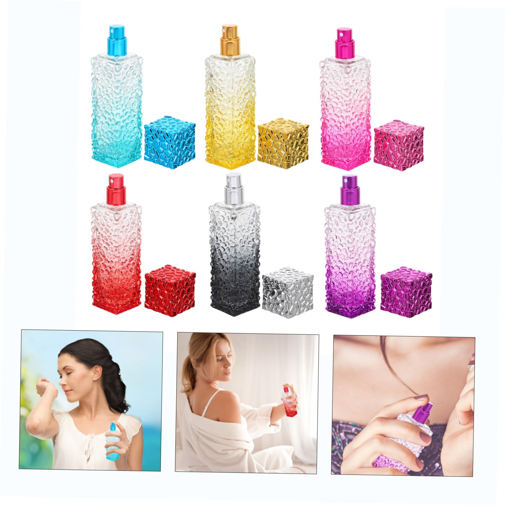 6 Stück-pack Wiederbefüllbare Parfümflaschen aus Glas 50ml mit Aluminium Sprühkopf Leicht und Aufbewahrung von Flüssigkeiten Zufällige Farbe