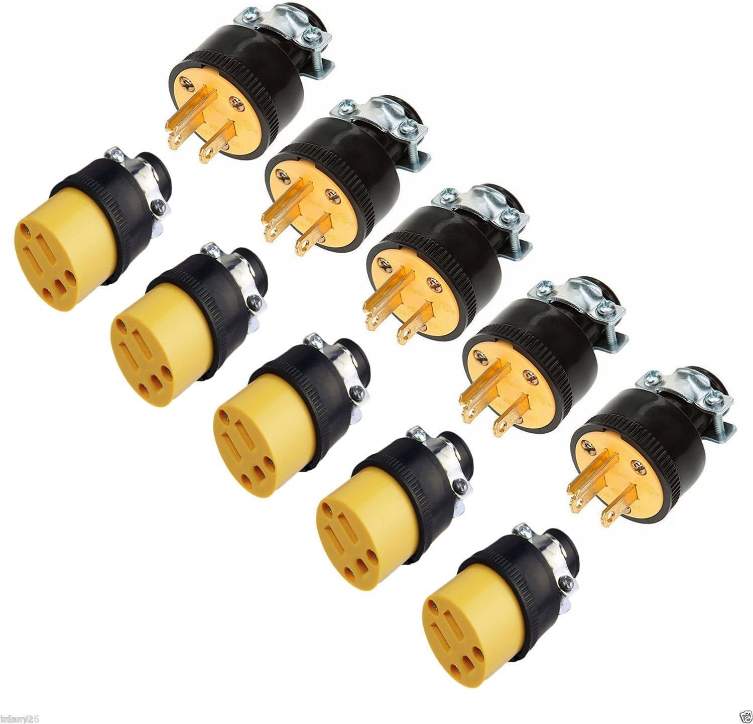 Spark 5pc Male & 5pc Female Extension Cord Replacement Electrical end Plugs 15AMP 125V(Pack of 10Pc)