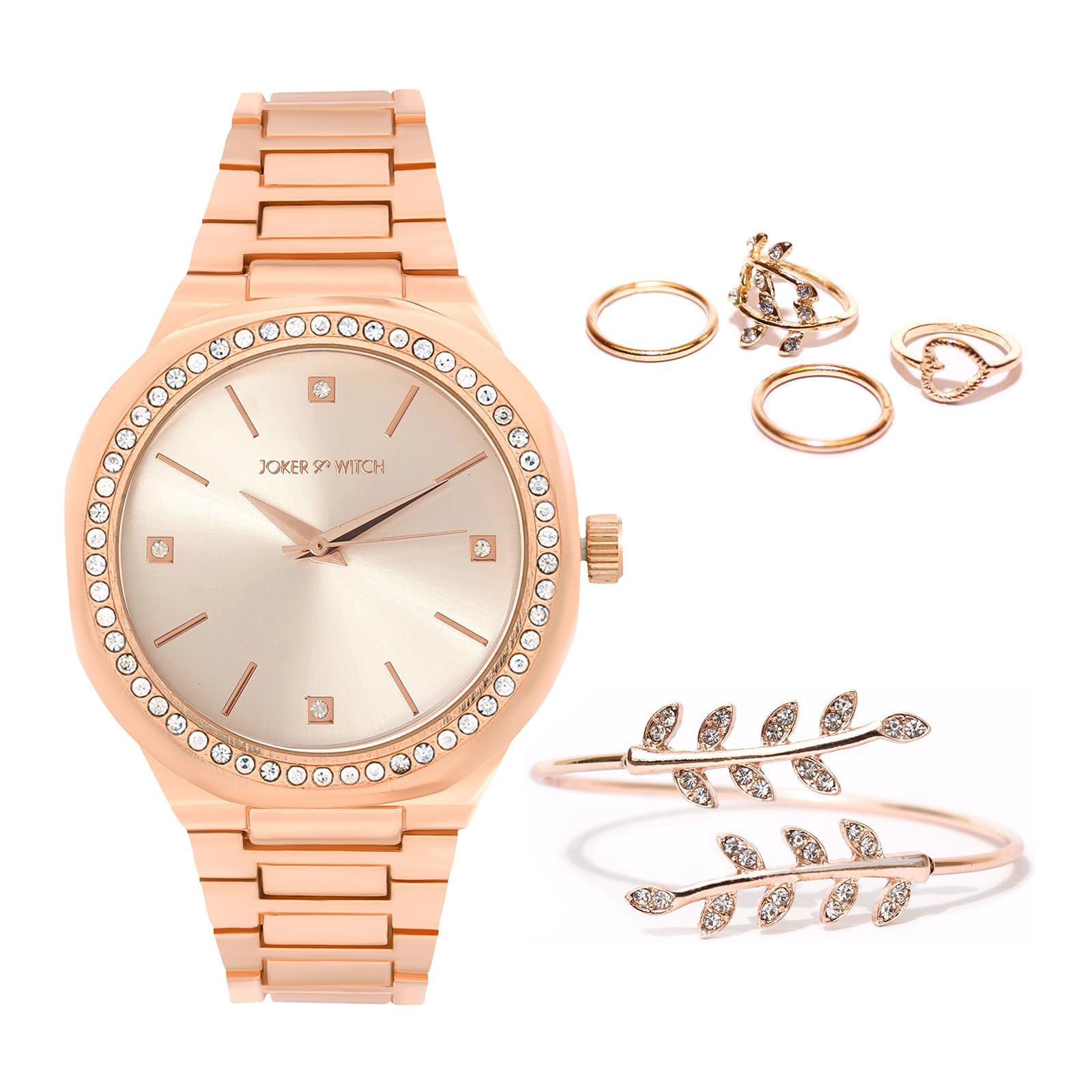 Stainless Steel Women Gregory Love Triangle Analogue Watch Gift Set, Rose Gold Dial, Rose Gold Band